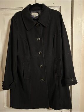 Merona Black Single-Breasted Wool-Blend Pea Coat